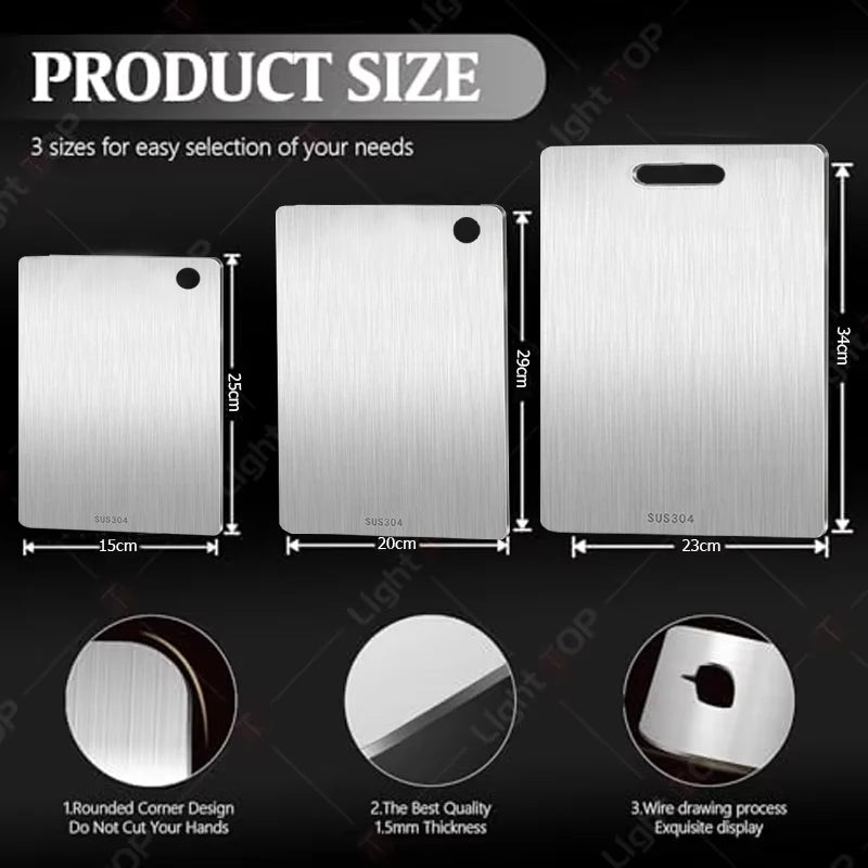 Stainless steel chopping board
Dual-surface cutting board
Kitchen prep board
Non-slip chopping board
Durable cutting board
Reversible kitchen board
Meat and vegetable cutting board
Professional kitchen board
Home cooking essential
Food prep board
Easy-clean chopping board
Heavy-duty cutting board
Stainless kitchen accessory
Multi-purpose chopping board
Chef cutting board